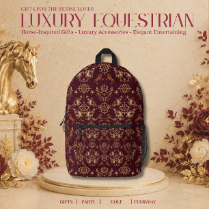 Luxus-Reitstil Burgund und Gold Bedruckter Rucksack