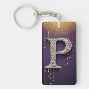 Luxus-Rhinestone-Buchstabe P mit Diamanten, Perlen Schlüsselanhänger