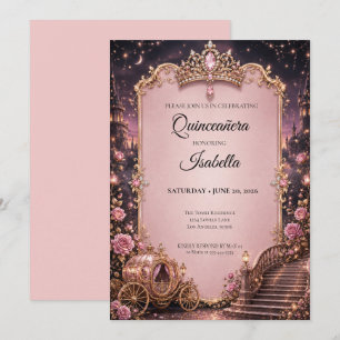 Luxus-Rhinstones Pink Quinceañera Einladung