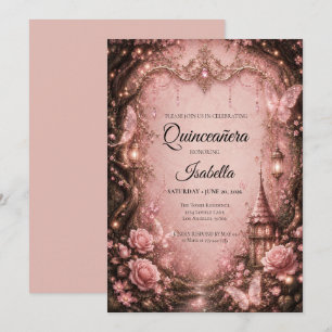 Luxus-Rhinstones Pink Quinceañera Einladung