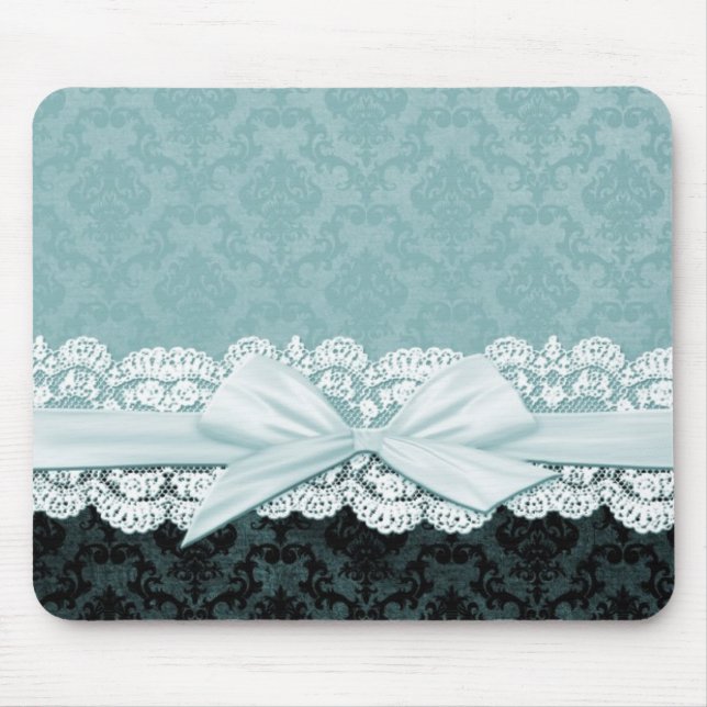 Luxus Ribbon Blue Damask Mousepad (Vorne)