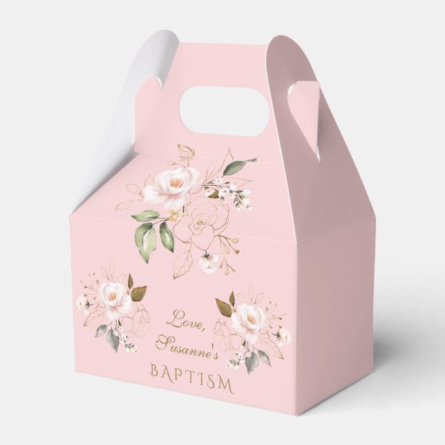 Luxus Rosa Blush Gold Floral Girl Taufe Geschenkschachtel (Vorderseite)