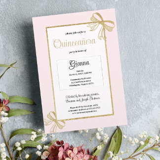 Luxus Rosa Glitzer Bogen Quinceañera Einladung