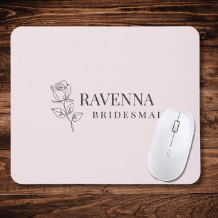 Luxus Rosa Pink Rosen Linienkunst Personalisierter Mousepad