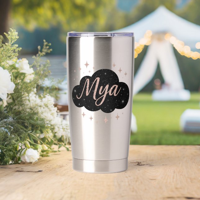 Luxus Rosa Rose Gold & Obsidian Crystal Tumbler Thermobecher (Hochzeit (gedreht))