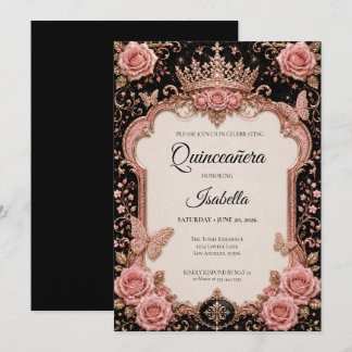 Luxus-Rosa-Schmetterlinge Floral Quinceañera Einladung