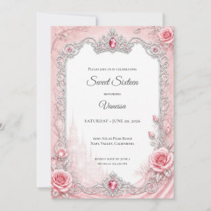Luxus-Rosa-Silber-Prinzessin Sweet 16 Einladung