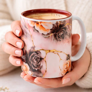 Luxus-Rosa- und Goldmarmor-Kaffeetasse – schwarze  Zweifarbige Tasse