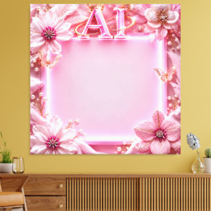 Luxus-Rosé-AI-Blumenrahmen – Elegante 1:1-Digital Leinwanddruck