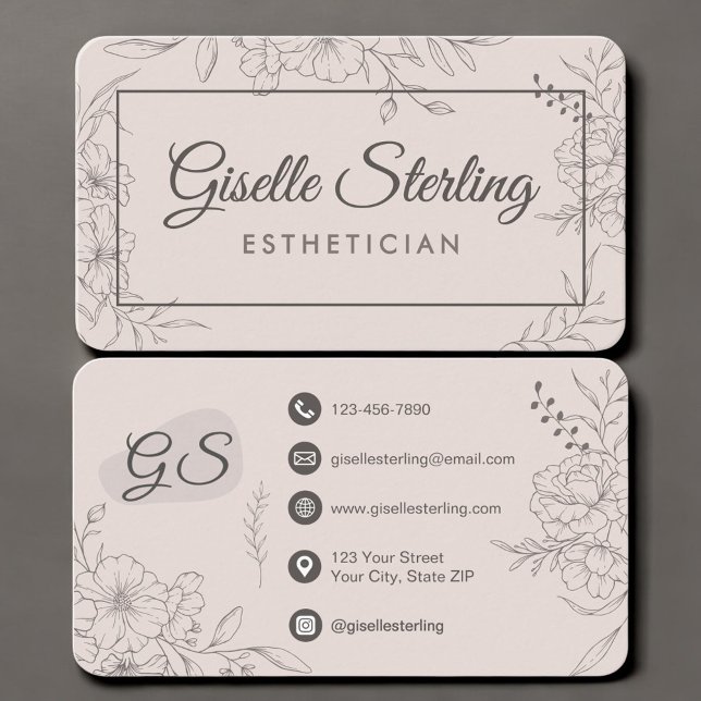 Luxus-Rosé-Blumen-Script-Schönheits-Esthetikerin Visitenkarte (Von Creator hochgeladen)