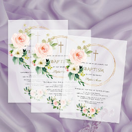 Luxus-Rosé-Blush-Blumen-Gold-Kreuz-Taufe