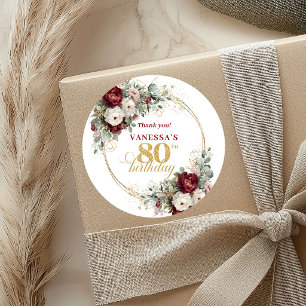 Luxus-Rosé-Burgunder 80. Geburtstag-Aufkleber Runder Aufkleber