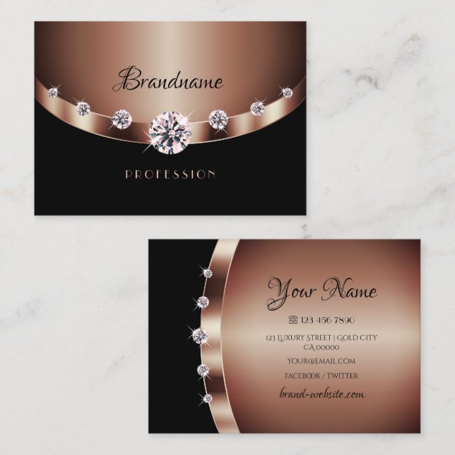 Luxus Rose Gold Black Shimmery Juwelen Rhinestones Visitenkarte (Vorne/Hinten)