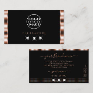 Luxus Rose Gold Black Sparkling Diamonds Add Logo Visitenkarte
