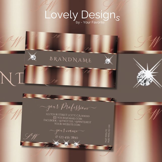 Luxus Rose Gold Brown Sparkle Diamonds Initialen Visitenkarte (Von Creator hochgeladen)