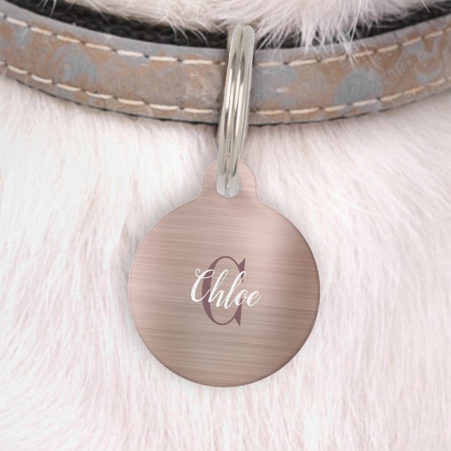 Luxus Rose Gold Brushed Metal Monogram Haustiermarke (Von Creator hochgeladen)