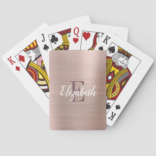 Luxus Rose Gold Brushed Metal Monogram Spielkarten (Rückseite)
