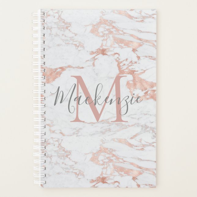 Luxus Rose Gold Foil | Marmormonogramm Planer (Vorderseite)