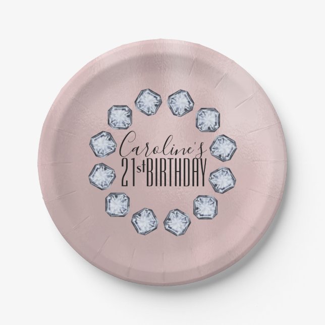 Luxus Rose Gold Glasgewebe Geburtstag Pappteller (Vorderseite)