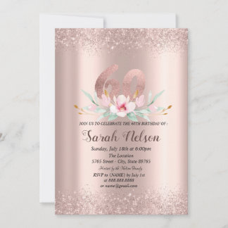 Luxus Rose Gold Glitzer Aquarell Blume Einladung