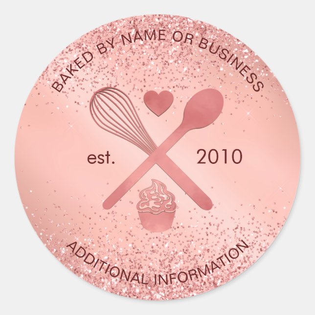Luxus Rose Gold Glitzer Bäckerei Cupcake Konditore Runder Aufkleber (Vorderseite)