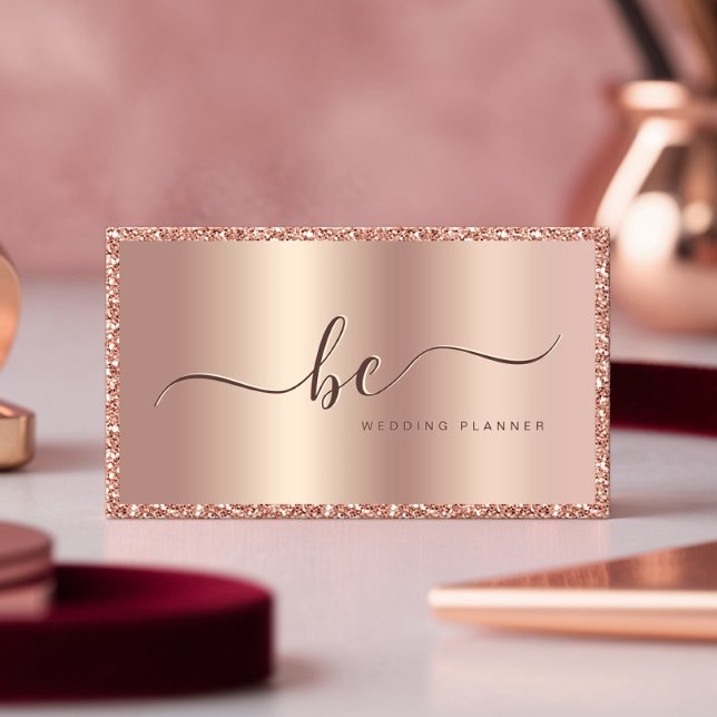Luxus Rose Gold Glitzer Frame Monogram Visitenkarte (Von Creator hochgeladen)