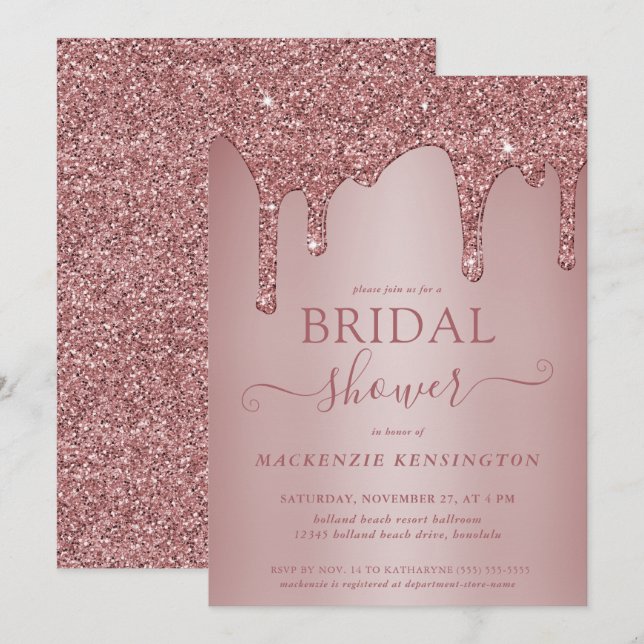 Luxus Rose Gold Glitzer Tropfen Brautparty Einladung (Vorne/Hinten)