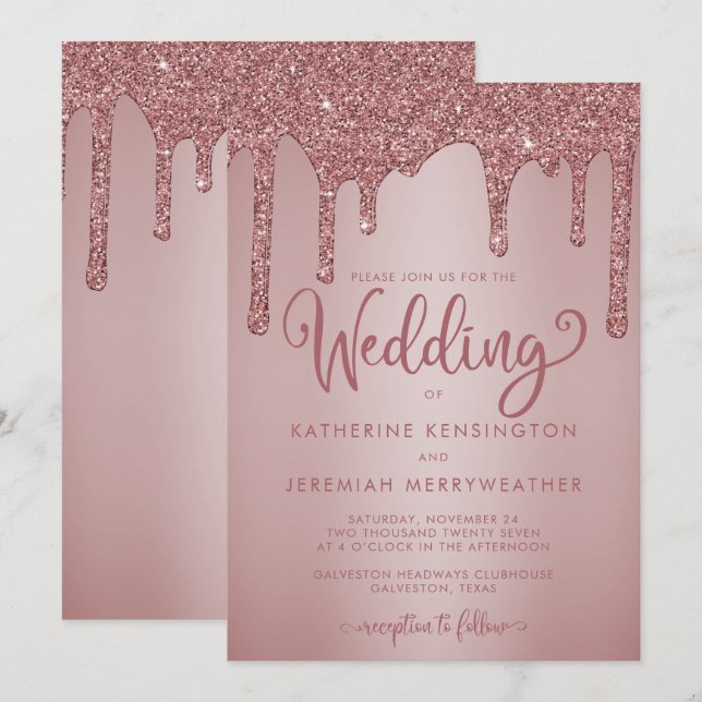 Luxus Rose Gold Glitzer Tropfen Hochzeit Einladung (Vorne/Hinten)