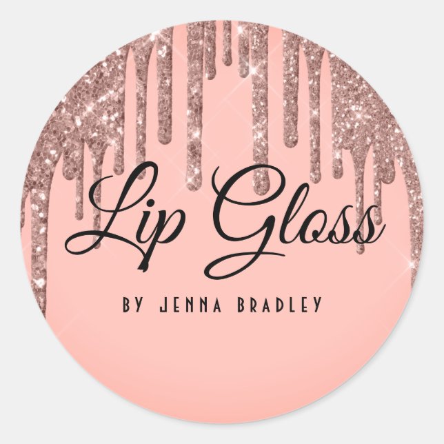 Luxus Rose Gold Glitzer Tropfen Lip Gloss Business Runder Aufkleber (Vorderseite)