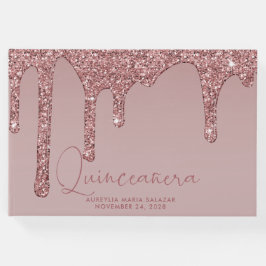 Luxus Rose Gold Glitzer Tropfen Quinceanera Foto Gästebuch