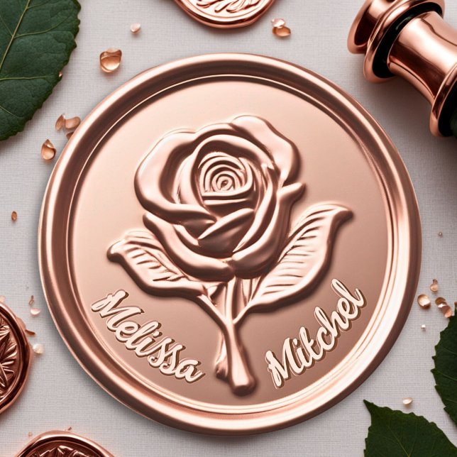 Luxus Rose Gold Imitats Wax Blume Siegel Sticker (Luxury Rose Gold Wax Flower Wedding Envelope Seal 1)