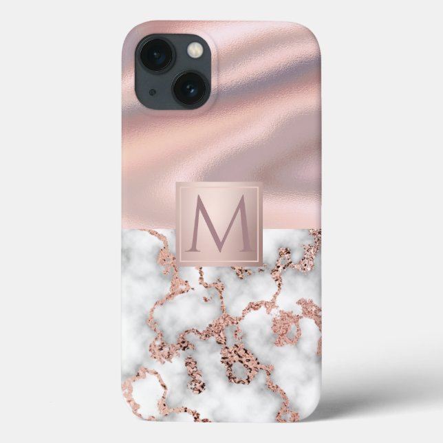 Luxus-Rose Gold Marmor Shimmer Foil Monogram Case-Mate iPhone Hülle (Rückseite)