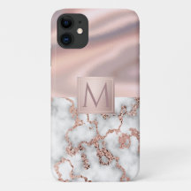 Luxus-Rose Gold Marmor Shimmer Foil Monogram