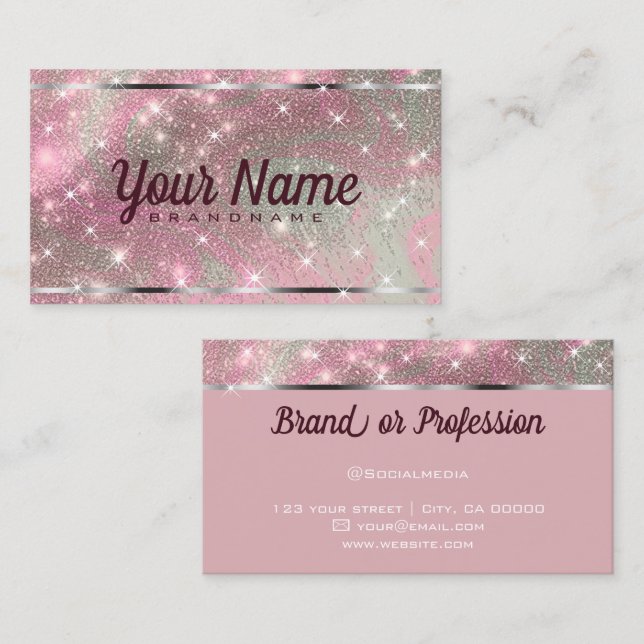 Luxus Rose Gold Marmorierter Glitzer Shiny Stars C Visitenkarte (Vorne/Hinten)