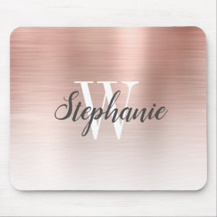 Luxus Rose Gold Ombre Brushed Metal Monogram Mousepad