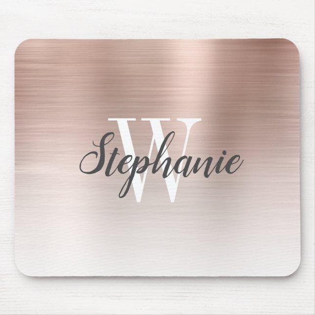 Luxus Rose Gold Ombre Brushed Metal Monogram Mousepad (Vorne)