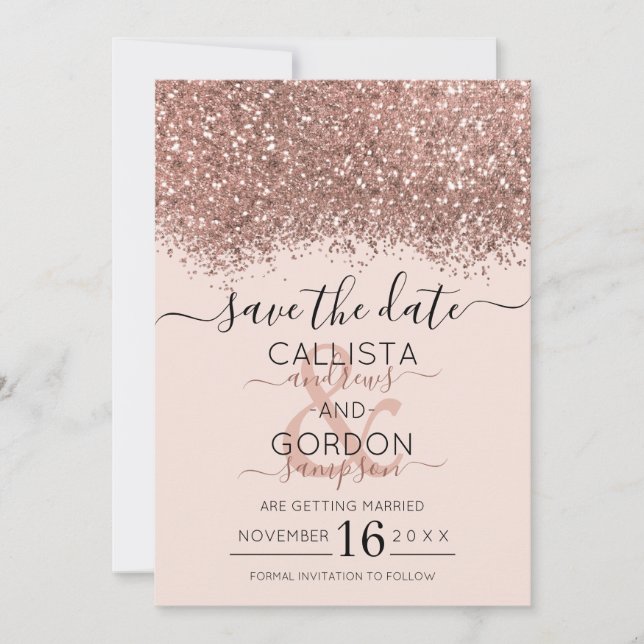 Luxus Rose Gold Pink Glitzer Confetti Wedding Save The Date (Vorderseite)
