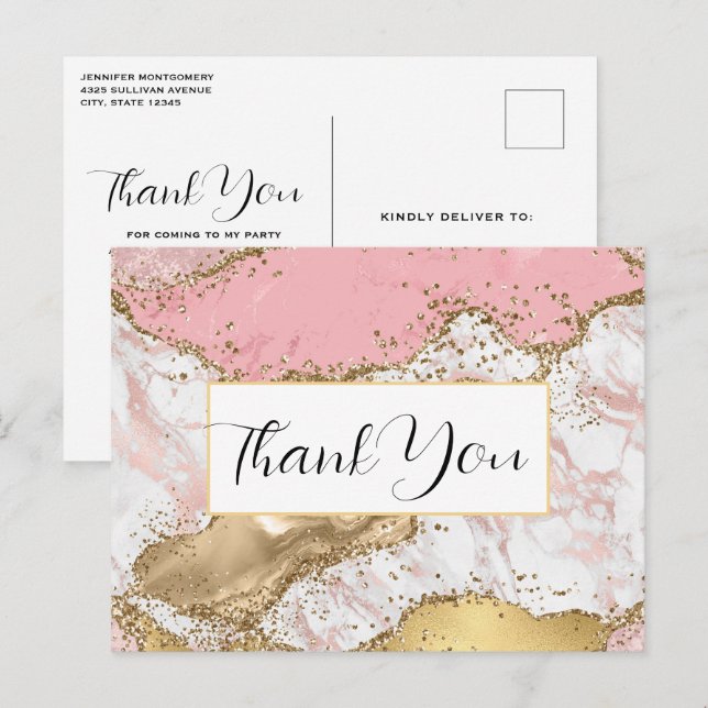 Luxus Rose Gold Pink Marmor Design Vielen Dank Postkarte (Vorne/Hinten)