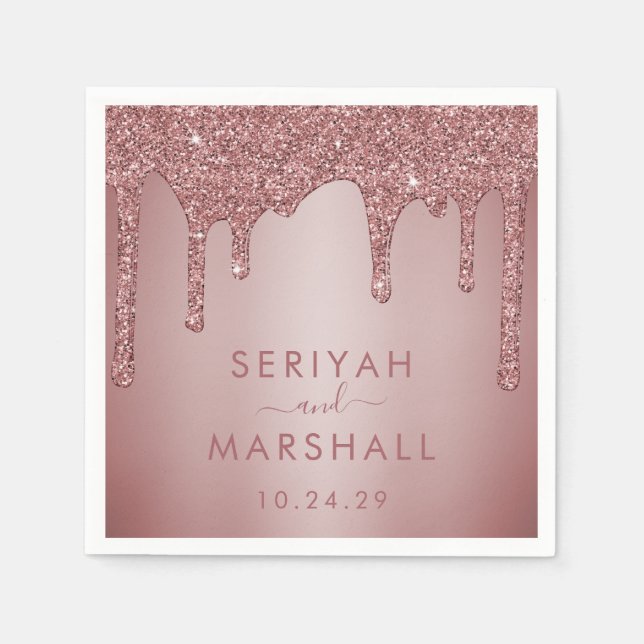 Luxus Rose Gold Sparkle Glitzer Tropfen Hochzeit Serviette (Vorderseite)