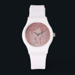 Luxus Rose Gold Sparkle Glitzer Tropfen Monogramm Armbanduhr<br><div class="desc">Girly Rose Gold Sparkle Glitzer Tropfen Monogram Watch mit Mode Imitate rot Rosa/Rose Gold Glitzer Tropfen auf einem schicken Hintergrund mit Ihrem eigenen Monogramm und Namen. Designed by Cedar and String. Um weiter zu personalisieren, klicken Sie bitte auf den Link "Weiter anpassen" und verwenden Sie das Design-Tool, um das Design...</div>