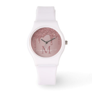 Luxus Rose Gold Sparkle Glitzer Tropfen Monogramm Armbanduhr