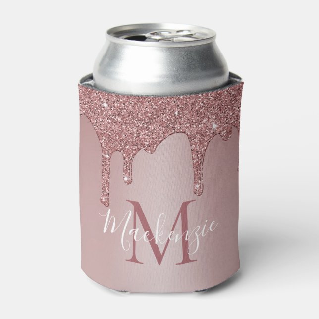 Luxus Rose Gold Sparkle Glitzer Tropfen Monogramm Dosenkühler (Kanne Vorderseite)