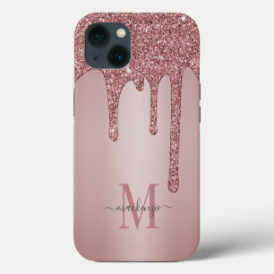 Luxus Rose Gold Sparkle Glitzer Tropfen Monogramm iPhone Hülle