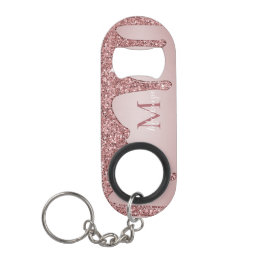 Luxus Rose Gold Sparkle Glitzer Tropfen Monogramm Mini Flaschenöffner