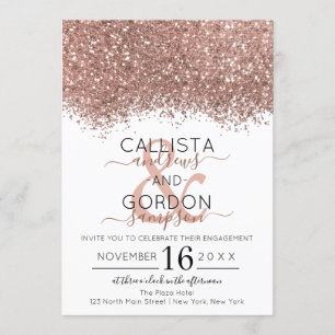 Luxus Rose Gold Weißer Glitzer Confetti Verlobung Einladung