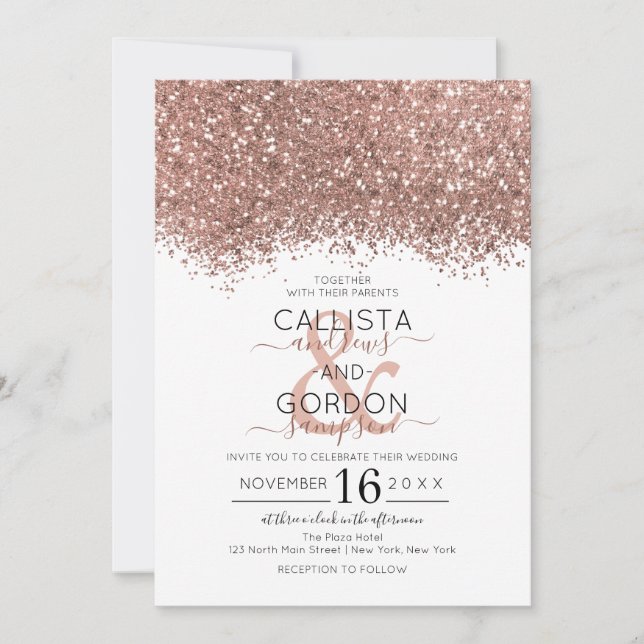 Luxus Rose Gold Weißer Glitzer Confetti Wedding Einladung (Vorderseite)