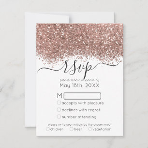 Luxus Rose Gold Weißer Glitzer Confetti Wedding RSVP Karte