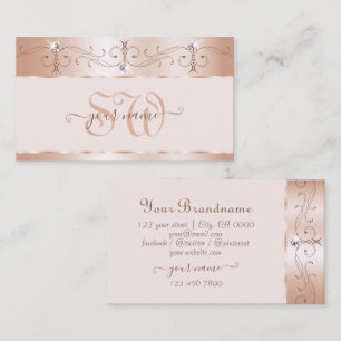 Luxus Rose Koral Verziert Sparkle Diamonds Initial Visitenkarte