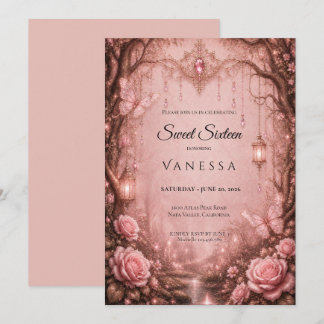 Luxus-Rosé-Rhinstones Glitter Sweet 16 Einladung
