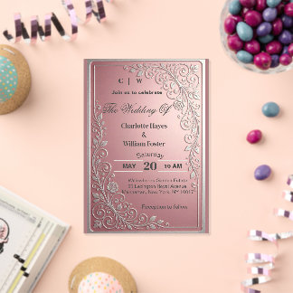 Luxus-Rosé-Weiß-Silber-Chic-Floral-Hochzeit Acryleinladungen